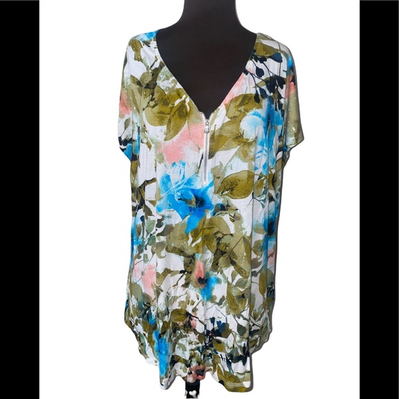 Very nice pull over zip Cynthia Rowley Floral spring top size 1x Washable - Picture 1 of 4